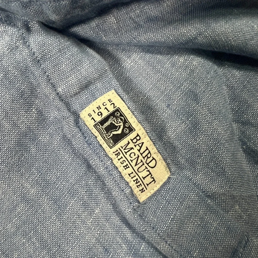 J Crew Baird McNutt 100% Linen Shirt Mens Small Button Down Blue Short Sleeve
